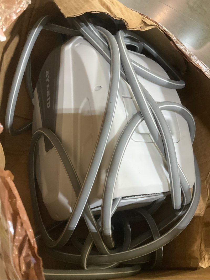 Condition photo showing As Is for ayleid retractable garden hose reel,1/2 in x 100 ft wall mounted hose reel, with 9- function sprayer nozzle, any length lock/slow return system/wall mounted/180°swivel bracket (gray) 100ft light gray