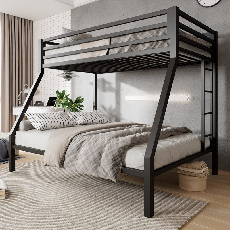 Incomplete box 1 only) Amolife Twin over Full Size Metal Bunk Bed with Removable Ladder, Full-Length Guardrail, Black