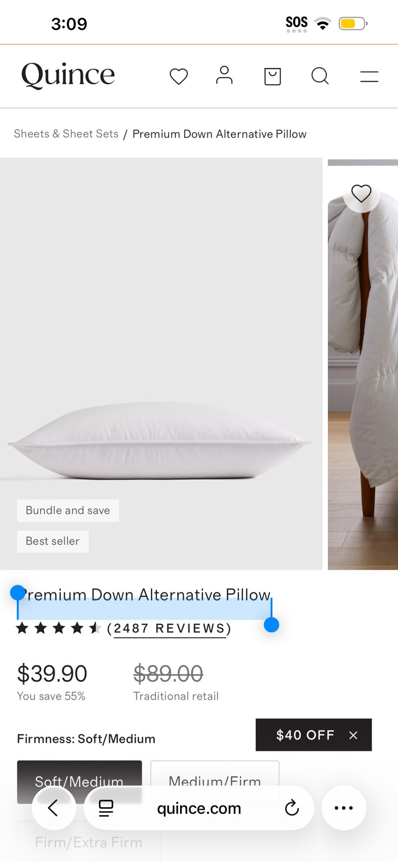 premium down alternative pillow, king