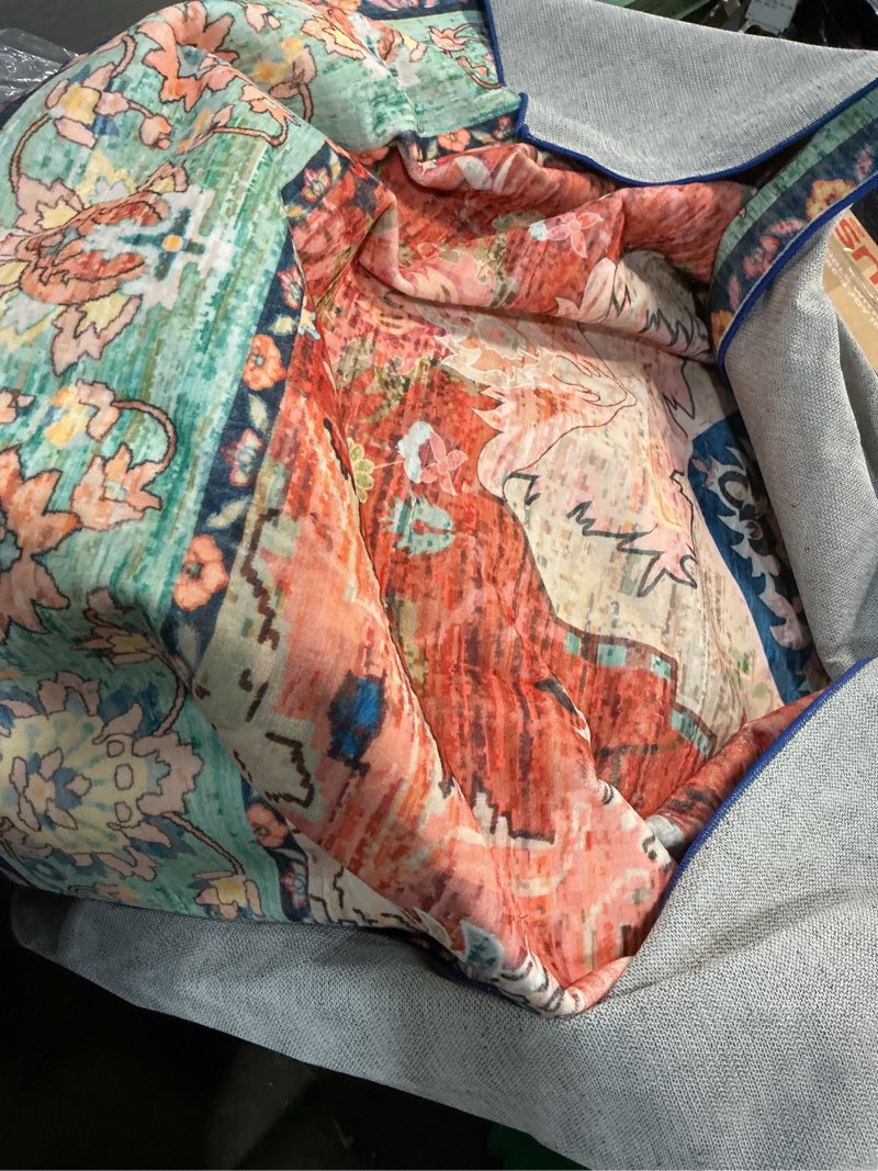 Condition photo showing Good Condition for YJ.GWL Area Rugs for Living Room 4x6 Machine Washable Rugs for Bedroom, Non Slip Floral Vintage Rug Indoor Carpet, Stain Resistant Throw Rug for Dining Room Kitchen, Red Blue Gradient Color Red and Blue 4' x 6' (Rectangular)