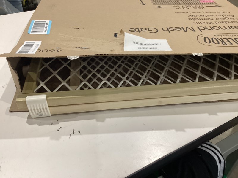 Condition photo showing Good Condition for toddleroo by north states - diamond mesh wooden baby gate: pressure mounted baby gate for doorways - adjustable 26.5 to 42 inches wide - 23 inches tall