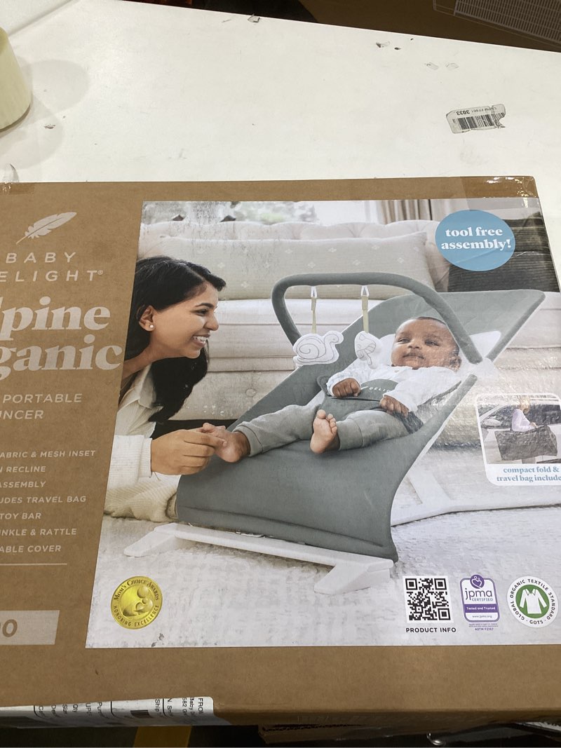 Condition photo showing item condition for Baby Delight Alpine Deluxe Portable Baby Bouncer | Infant | 0-6 Months | 100% GOTS Certified Organic Cotton Fabric | Organic Sage Deluxe Organic Sage