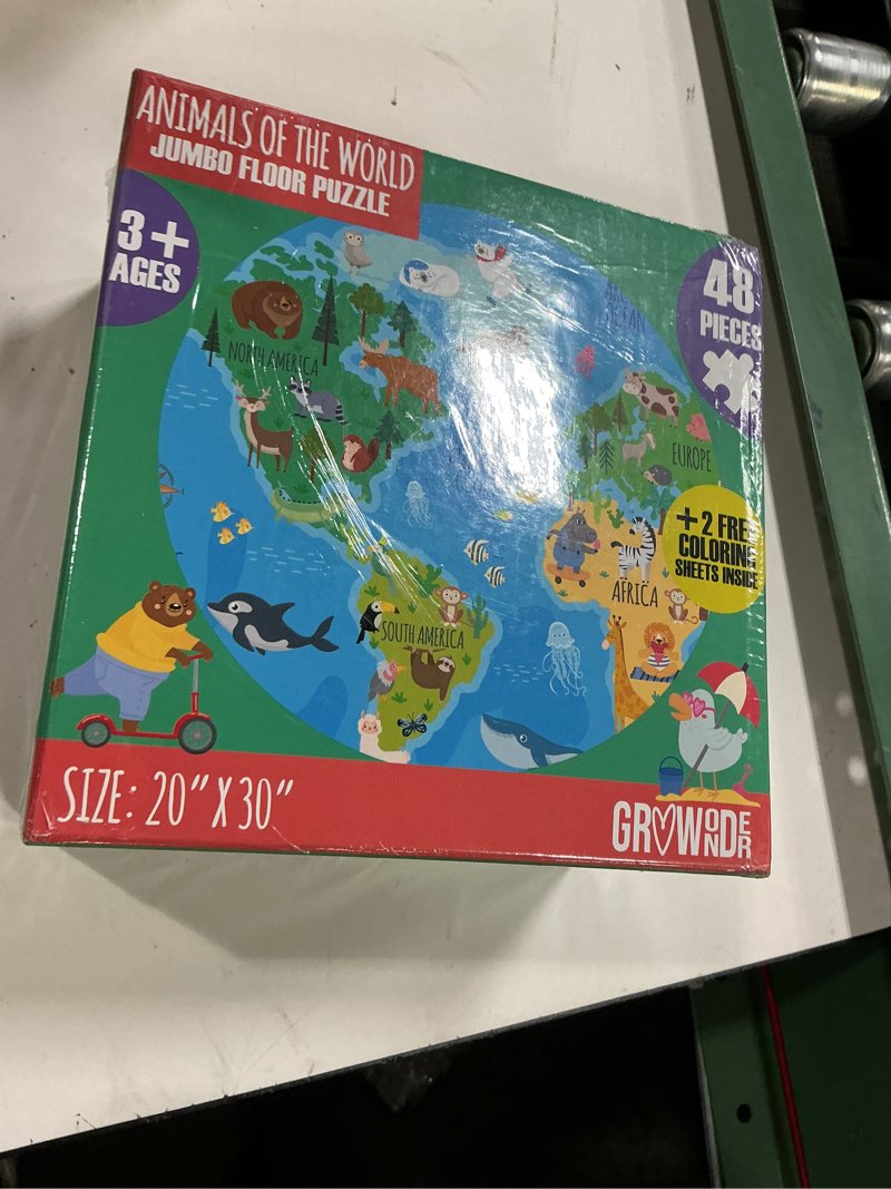 Condition photo showing New/Like New for floor puzzles for kids ages 3-5 4-6 educational 48 piece animals of the world with 2 giant coloring posters preschool learning toy geography continents oceans fun gift screen free family playtime