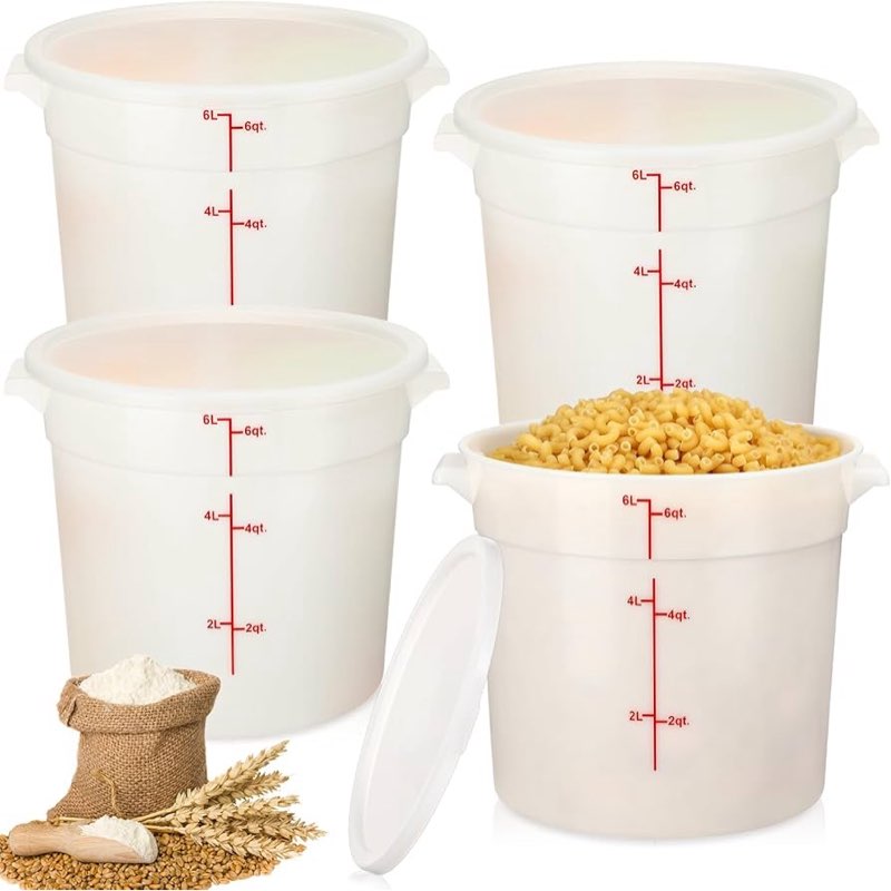 hushee 4 pcs commercial food storage containers round pp food storage containers with lids for pantr
