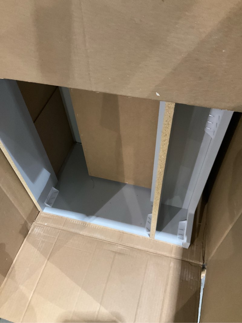 Condition photo showing As Is for style selections meera 36-in light gray bathroom vanity base cabinet without top