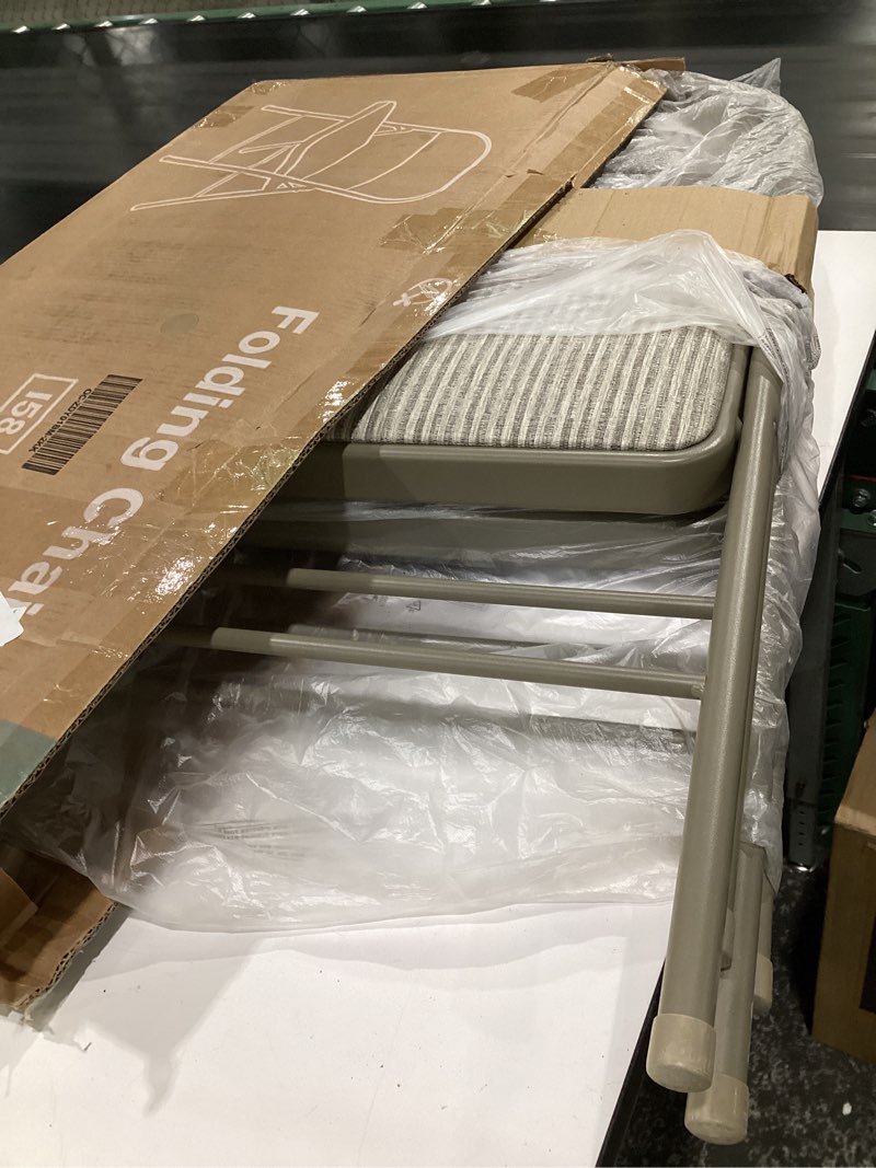 Condition photo showing Good Condition for DUMOS 2 Pack Folding Chairs with Padded Cushion and Back - Fabric Stackable Portable Dining Chiars Set, for Home and Office, Conference, Wedding, Party, Patio, Garden, for Indoor Outdoor, Khaki Khaki Fabric 2 Pack