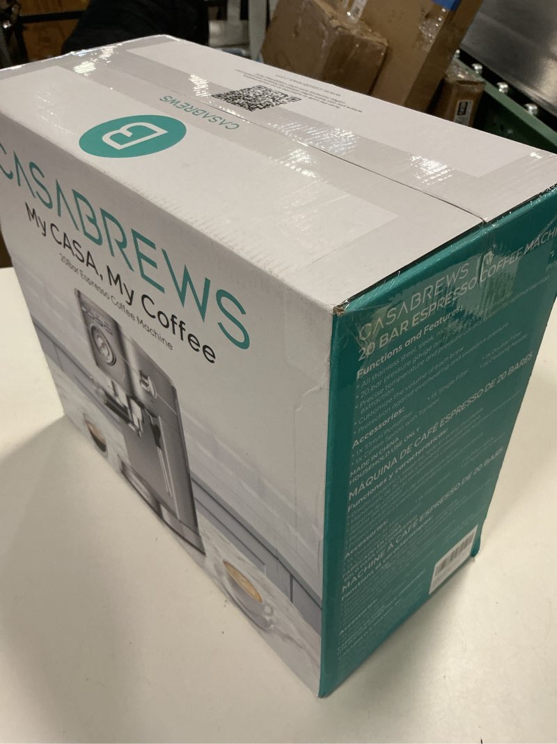 Condition photo showing New/Like New for CASABREWS CM5418 Espresso Machine 20 Bar, Compact Espresso Maker with Steam Milk Frother, Stainless Steel Coffee Machine with 34oz Removable Water Tank for Cappuccino, Latte, Silver A-Silver Button