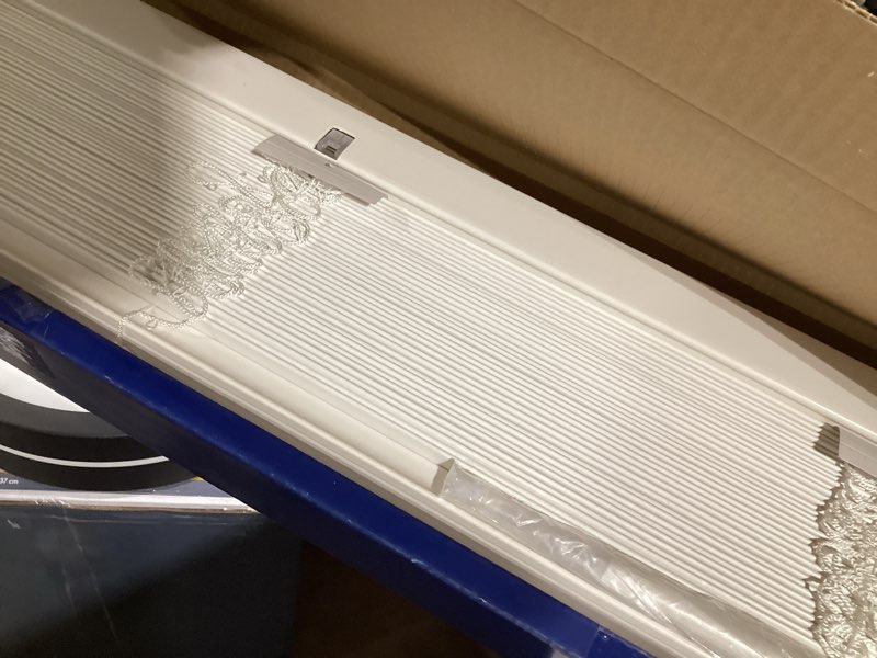 Condition photo showing Good Condition for levolor trim+go 2-in slat width 72-in x 64-in cordless white faux wood room darkening horizontal blinds