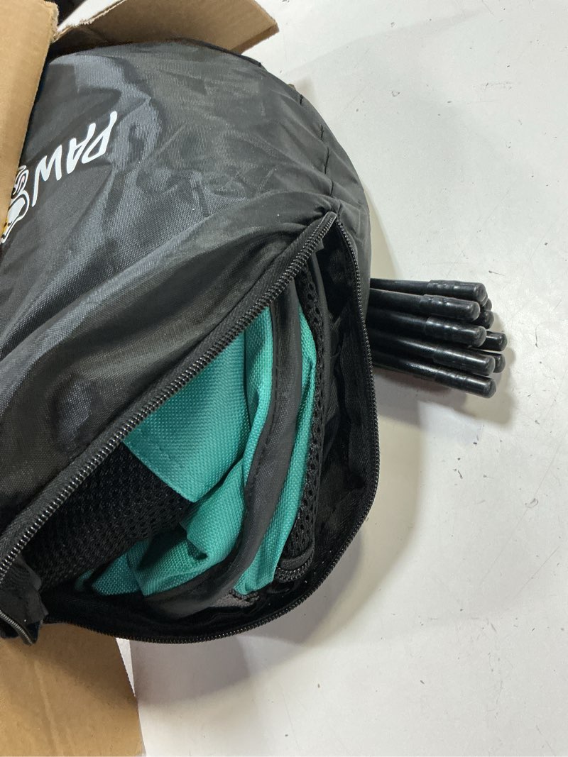Condition photo showing As Is for foldable pet kitten playpen, upgrade waterproof portable dog cat playpen kennel tent for small cat dog, retractable shade cover, indoor outdoor use for small pet. black teal 03 large(35.4''×27.5''×23.6'')