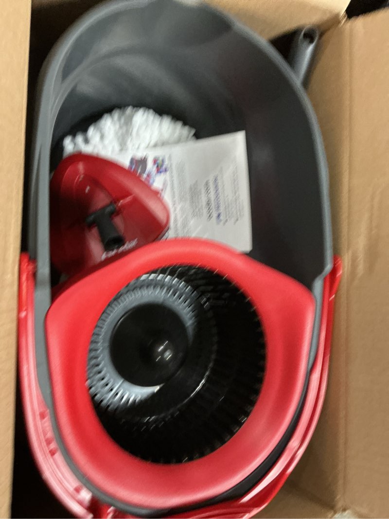 Condition photo showing As Is for o-cedar easywring microfiber spin mop, bucket floor cleaning system, red, gray, standard easywring spin mop & bucket