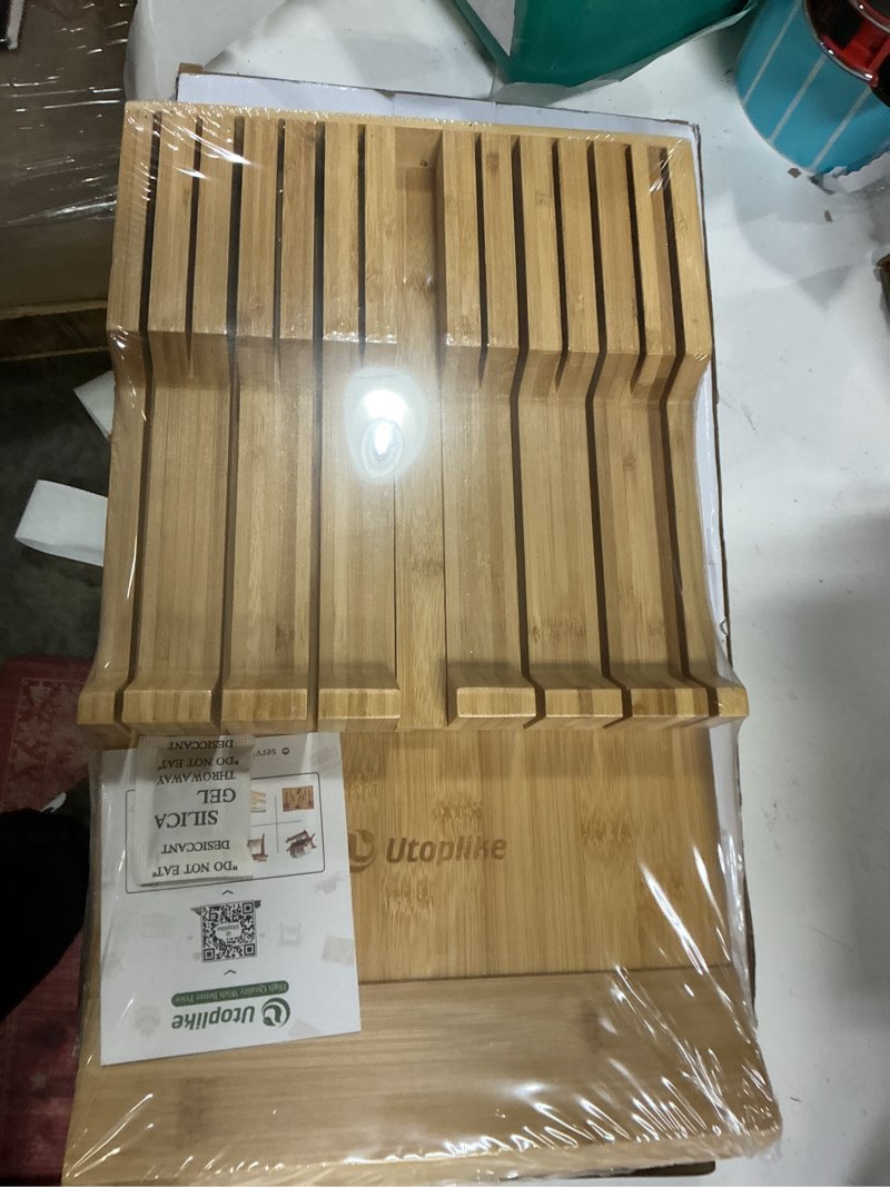Condition photo showing New/Like New for Utoplike in-Drawer Knife Block Bamboo Kitchen Knife Drawer Organizer, Handle Steak Knife Holder Without Knives, Fit for 12 Knives and 1 Sharpening Steel (Knives Not Included) 12 Holder