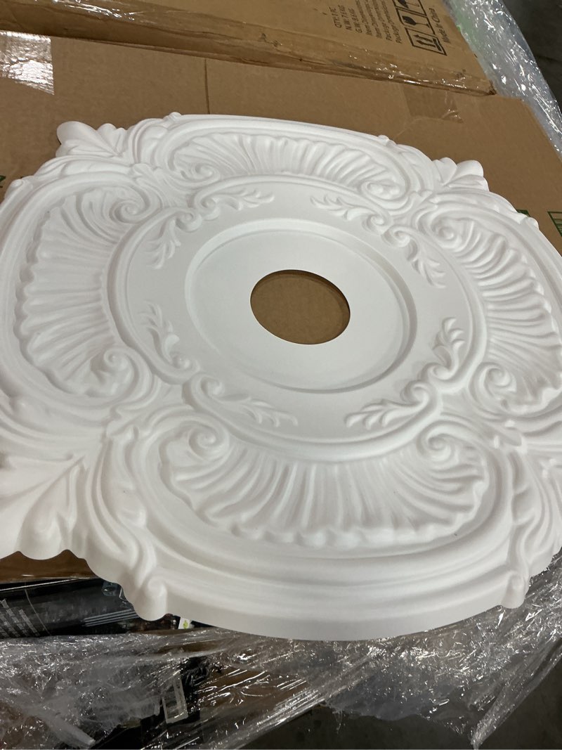 Condition photo showing Good Condition for ekena millwork cmp22at attica thermoformed pvc ceiling medallion (fits canopies up to 7 3/4"), 22"od x 3 1/2"id x 1"p 22"od unfinished