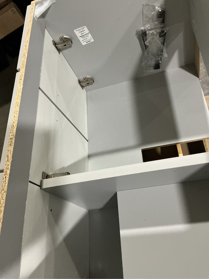 Condition photo showing Good Condition for 36-in light gray bathroom vanity base cabinet without top
