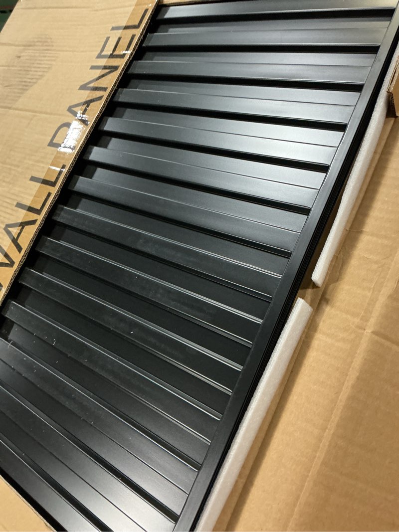 Condition photo showing New/Like New for qidejoy 12 pcs 3d pvc slat wall panels, 2x2 ft decorative drop ceiling tiles, fluted textured paneling modern cuttable diy wall art for interior decor, living room, bedroom, bathroom, kitchen (black) black 2x2 ft