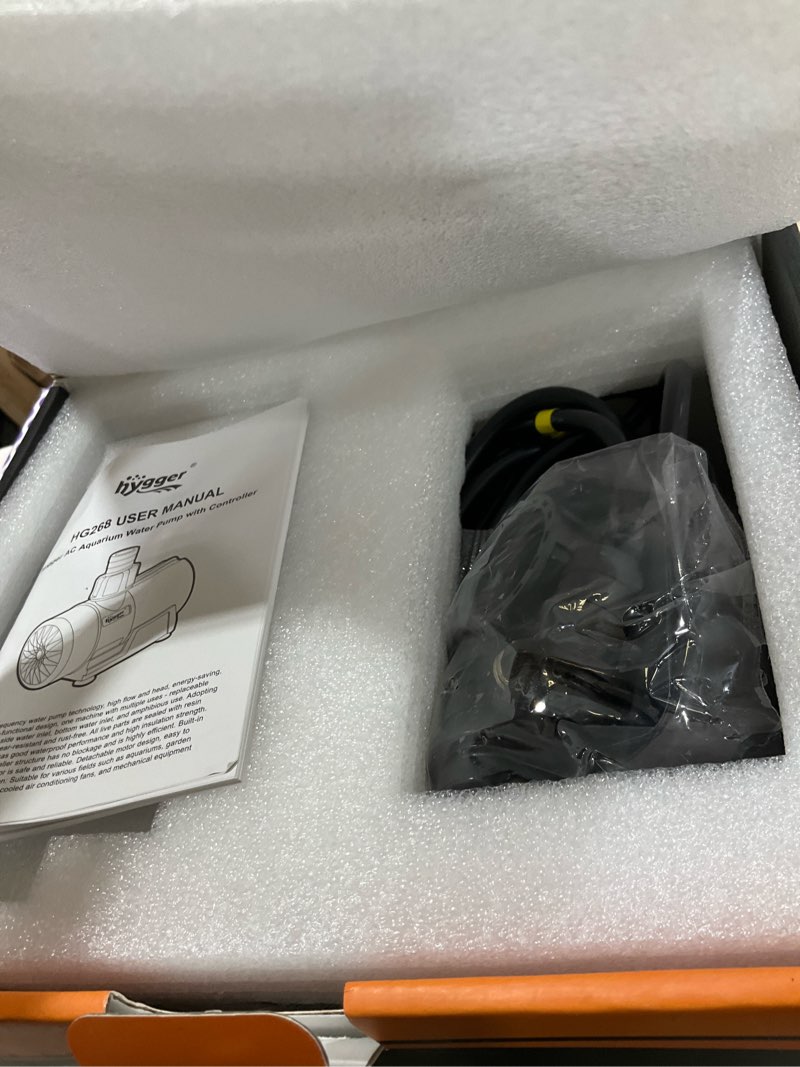 Condition photo showing Good Condition for hygger 15w-100w water pump with controller (up to 3430gph), submersible/inline return pump with adjustable mode/flow, 2 fountain pump with 2 inlet cover and 3 nozzles, for fish tank, pond, aquarium 800gph-22w