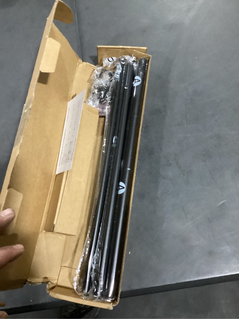 Condition photo showing New/Like New for 5/8” diameter curtain rods 30-90 inch, for 30-84 inch windows, adjustable splicing black curtain rods for windows with brackets, window rod long small curtains rod