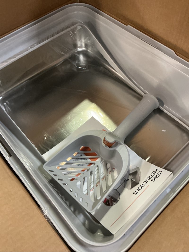 Condition photo showing Good Condition for Stainless Steel Litter Box | Metal Kitty Litter Box with Lid High Sided for Small Cats or Injured Cats, Bunny Litter Boxes, Low Entry, Odor-Free, Non-Stick,Includes Scoop Small Silver Gray