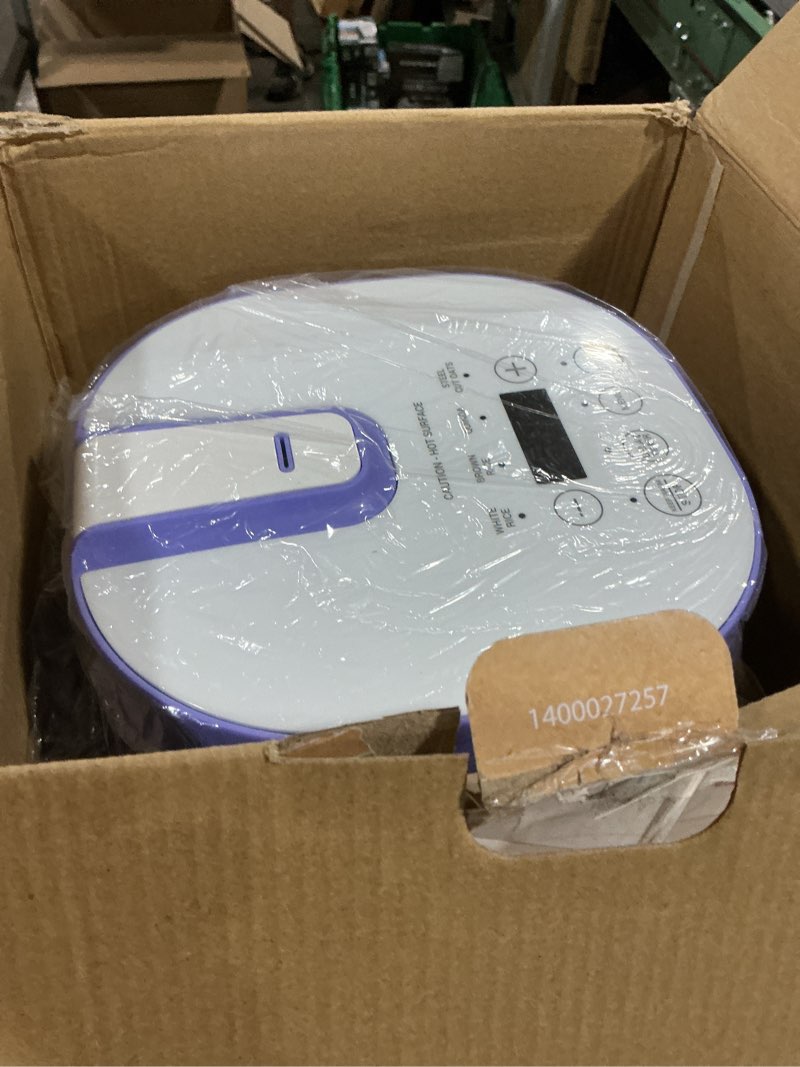 Condition photo showing Good Condition for greenlife digital rice cooker, 2-cups uncooked/4-cups cooked, removable nonstick ceramic pfas-free pot, one-touch presets, oats, quinoa, brown rice, auto keep warm, fuzzy logic tech, 1.5 qt, periwinkle rice maker periwinkle