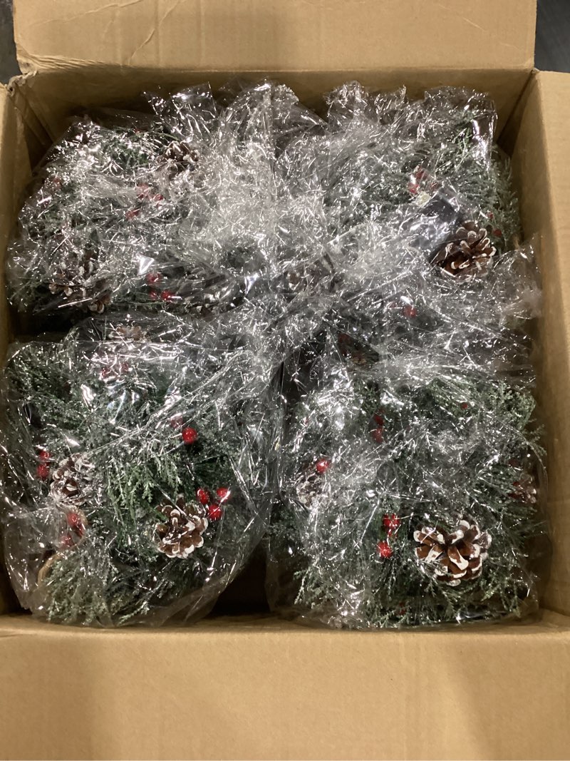 Condition photo showing New/Like New for Sosation 4 Pcs 10 Inch Prelit Artificial Christmas Kissing Ball Decoration with Hanging Pine Cones, Frosted Branches and Berries for Home and Party Decor