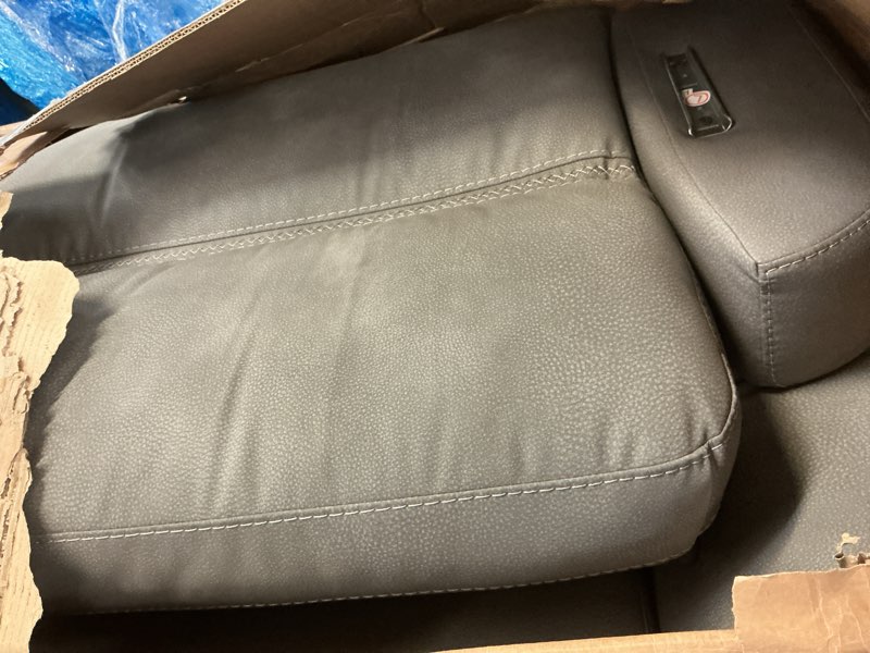 Condition photo showing As Is for signature design by ashley next-gen durapella power reclining sofa, usb, extended ottoman, water repellent faux leather, 80" w x 42" d x 42" h, slate gray grey sofa
