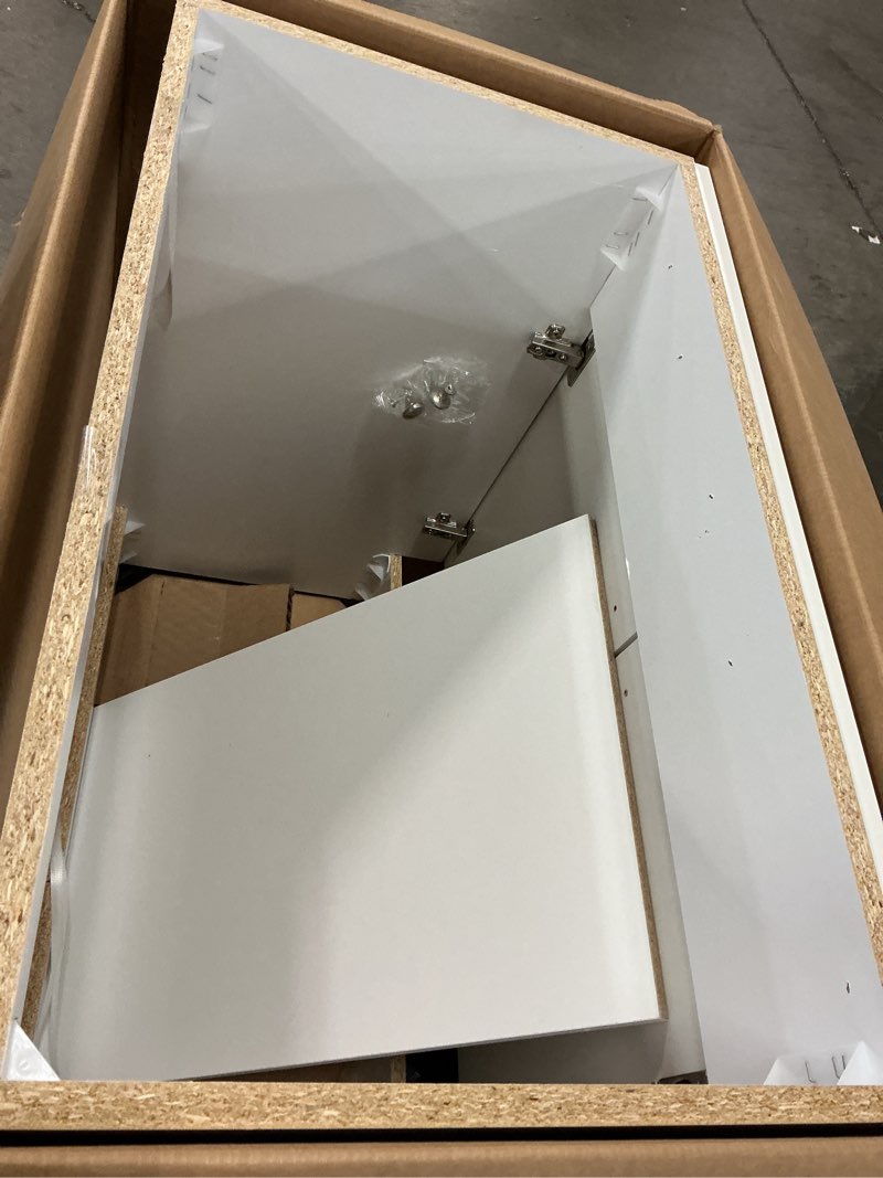 Condition photo showing As Is for (incomplete missing sink)project source 30-in white single sink bathroom vanity with white cultured marble top