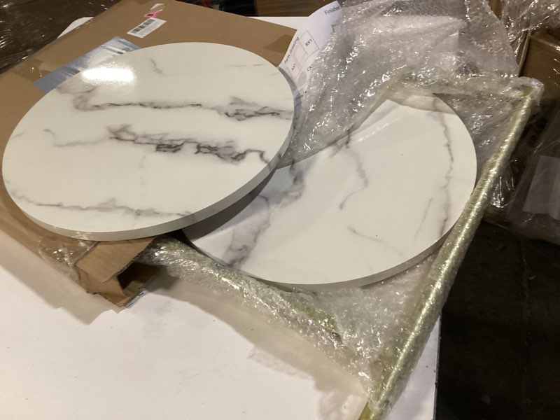Condition photo showing As Is for 2 Tier Round Side Table, Folding End Tables Coffee Table Simplistic Sofa Table Waterproof Removable Tray Table Indoor Outdoor Accent Table for Living Room Bedroom (Faux Marble White, 1pcs) Faux Marble White 1pcs