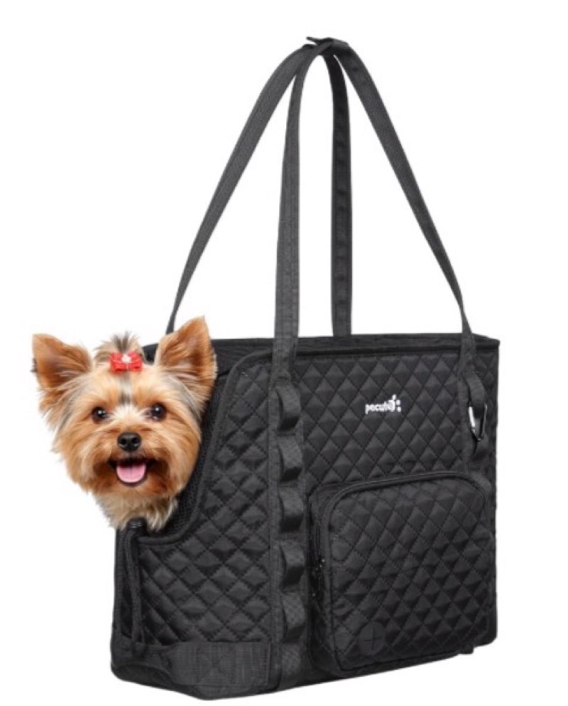 Pecute Dog Purse Carrier, Dog Carrier with Pockets for Small Dogs, Fits Dogs 5 lbs to 9 lbs, Cat and Puppies Tote Bag, Outing, Travel, Vet, Black