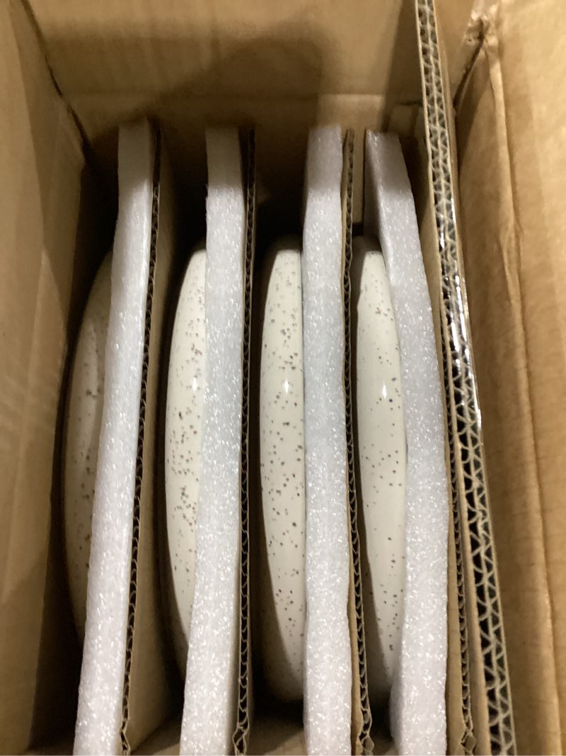 Condition photo showing New/Like New for famiware meteor plates and bowls sets for 4, 12 pieces dinnerware sets, microwave and dishwasher safe dishes set, creamy white creamy white 4-set(12pcs)