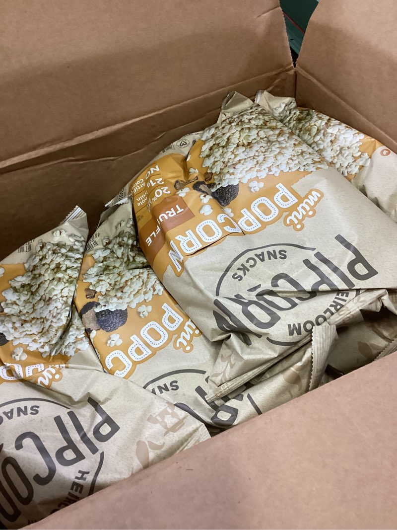 Condition photo showing New/Like New for ((BB:01/20/26))Heirloom Truffle Mini Popcorn by Pipcorn - 4.5oz 6pk - Healthy Snacks, Gluten Free Snacks, Heirloom Corn, Salty Snacks, Black Truffle Truffle 4 Ounce (Pack of 6)