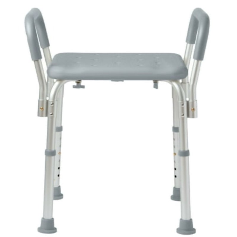 medline bath bench with padded armrests  height adjustable shower seat  350 lb. weight capacity  gray