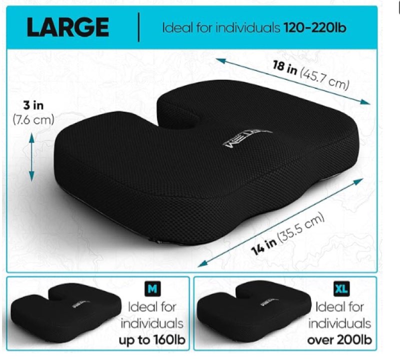 FORTEM Office Chair Cushion, Memory Foam Seat Cushion, Non Slip Sitting Pillow for Gaming, Car Seat, Computer Chair Pad, Sciatica and Tailbone Support, Washable Cover