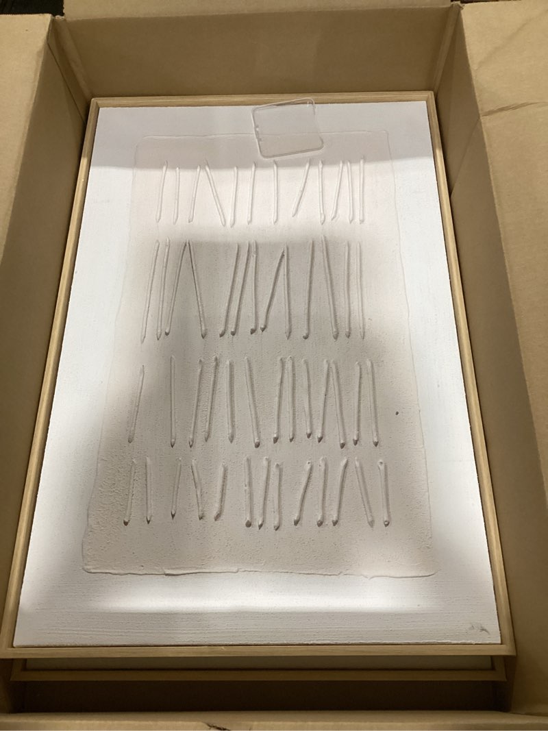 Condition photo showing Good Condition for InSimSea Framed 3D Textured Wall Art, Handmade, Minimalist Abstract Wall Decor for Living Room, 2 Piece Modern White Neutral Artwork, 16x24 in, Large Zen Line Paintings for Office Hallway (balance) Line(Balance) 24L" x 16W" x 2Pcs