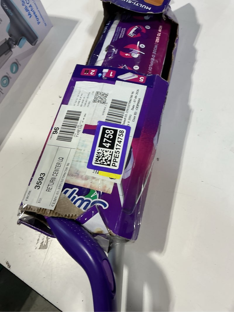 Condition photo showing New/Like New for swiffer wet jet with refill, unscented, 1 handle + 1 solution & 5 pads (battery included)