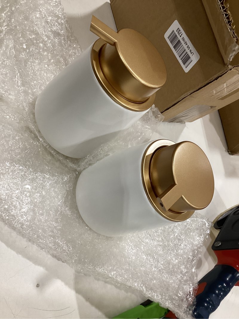 Condition photo showing Good Condition for soap liquid dispenser ceramic with easy-to-press pump hand liquid dispenser for shampoo bathroom kitchen 12 oz 2pcs liquid-goldwhite 2pcs