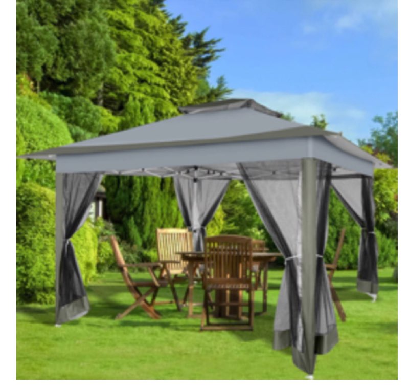 12x12 Outdoor Pop Up Canopy with Mosquito Netting Patio Tent Backyard Canopy with 2-Tiered Vented Top 3 Adjustable Height