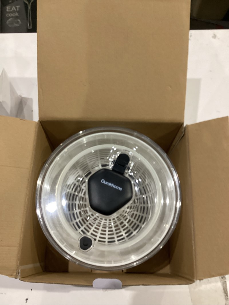 Condition photo showing Good Condition for Ourokhome Salad Spinner Lettuce Dryer, One-handed Easy Press Large Vegetable Dryer Salad Mixer with Comfortable and Retractable Pusher and Brake Button for Greens, Herb, Berry, Fruits, 6.3 QT, Black 6.3 QT Black