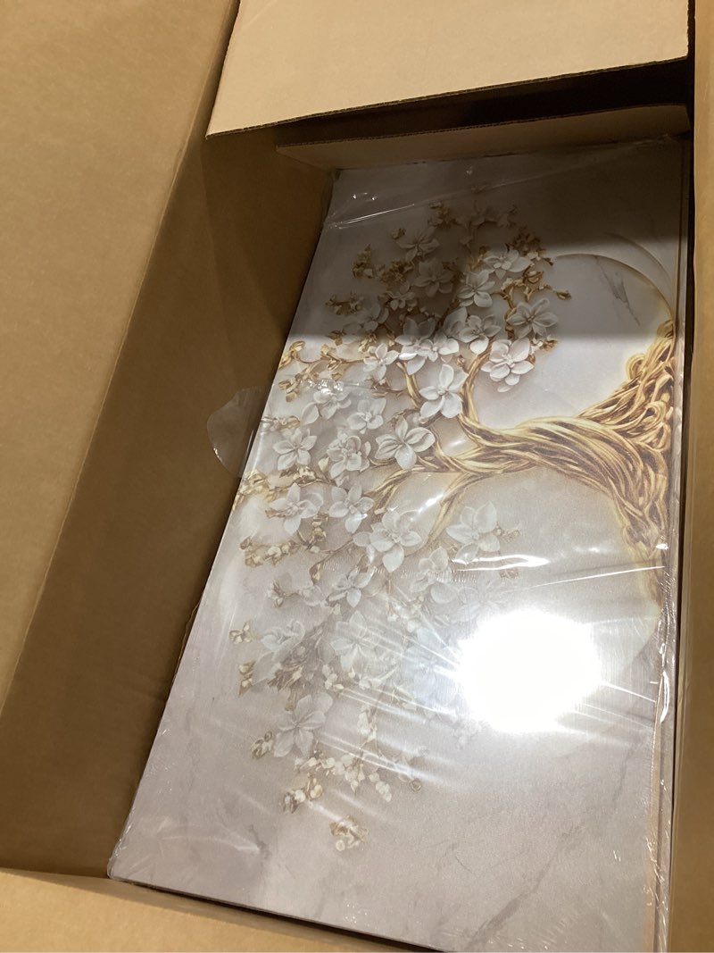 Condition photo showing Good Condition for Tree of Life Canvas Wall Art Gold White Flowers Wall Decor Picture Natural Landscape Poster Print Artwork For Living Room Bedroom Office Paintings Decoration Prepare to hang 40x20in canvas 40L" x 20W"