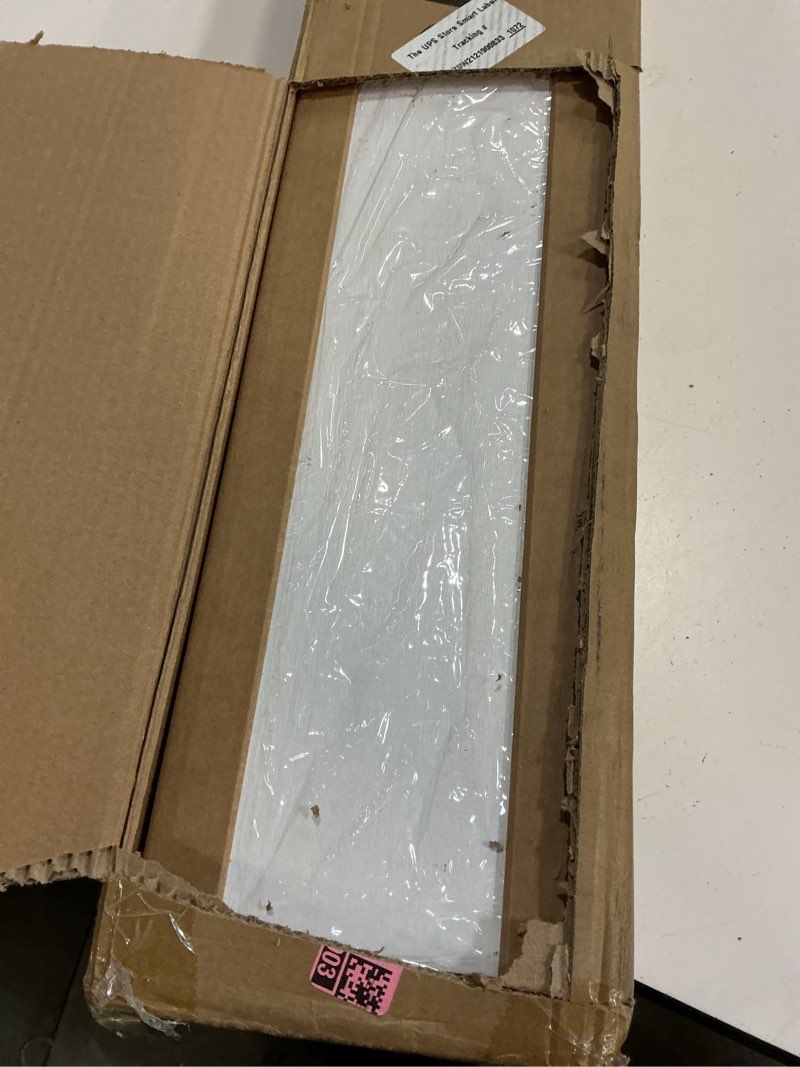 Condition photo showing Good Condition for phoenancee long floating shelves for wall 57 inch,real wood picture ledge with lip set of 4,photo frame storage display for living room nursery bedroom bathroom kitchen home office decor (white) 57''(4 pack) rustic white