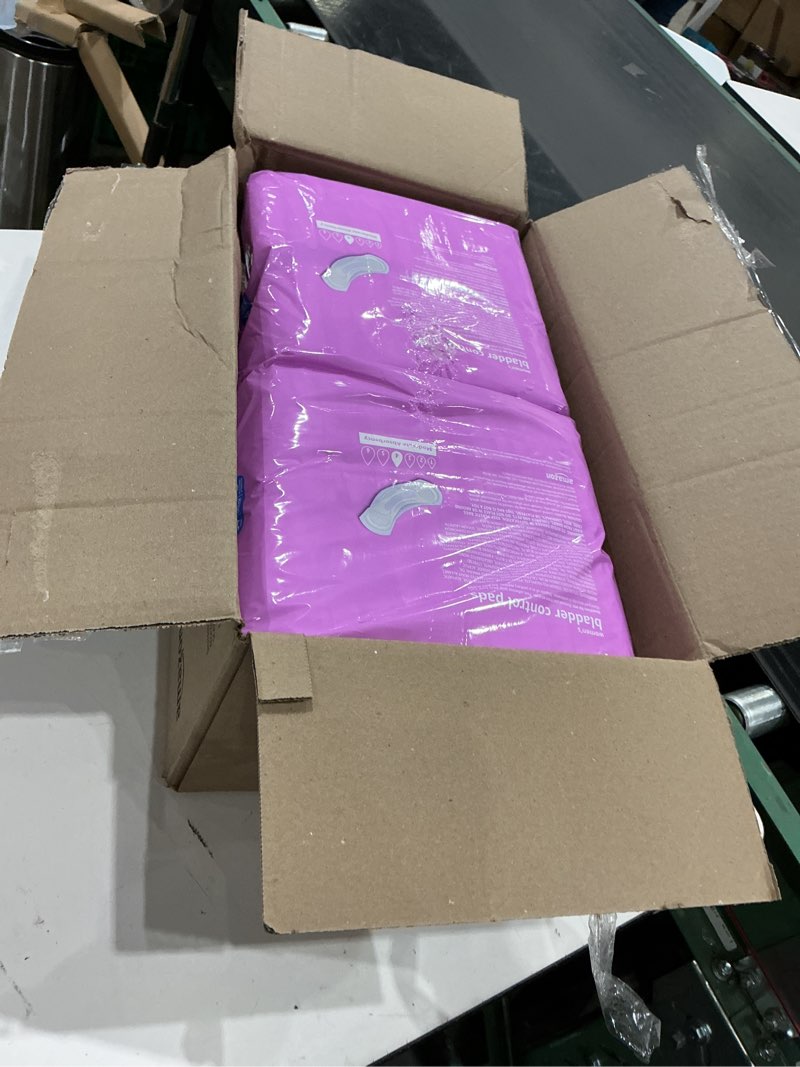 Condition photo showing Good Condition for amazon basics incontinence pads for women, postpartum, long, bladder control, moderate absorbency, unscented, 108 count (2 packs of 54) moderate (108 count) 108.0