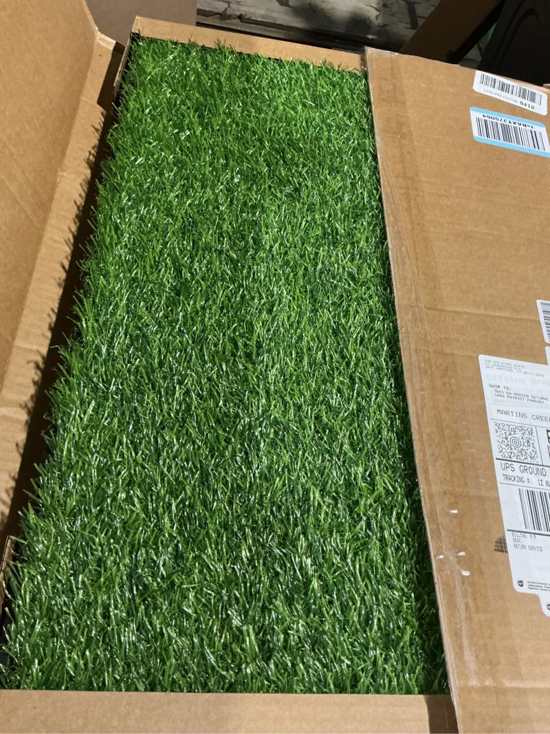 Condition photo showing Good Condition for dog grass pad with tray, 23''x17'' small artificial turf grass potty, reusable puppy pee pads for dogs, portable dog litter box for indoor/outdoor potty training toilet