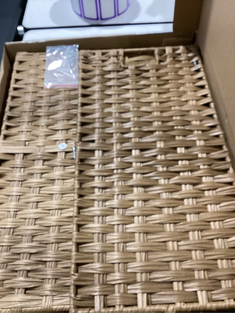 Condition photo showing Good Condition for songmics laundry hamper with lid, 23.8 gallon (90 l) synthetic rattan clothes laundry basket with lid and handles, foldable, removable liner, goose yellow ulcb51nl goose yellow 90 l
