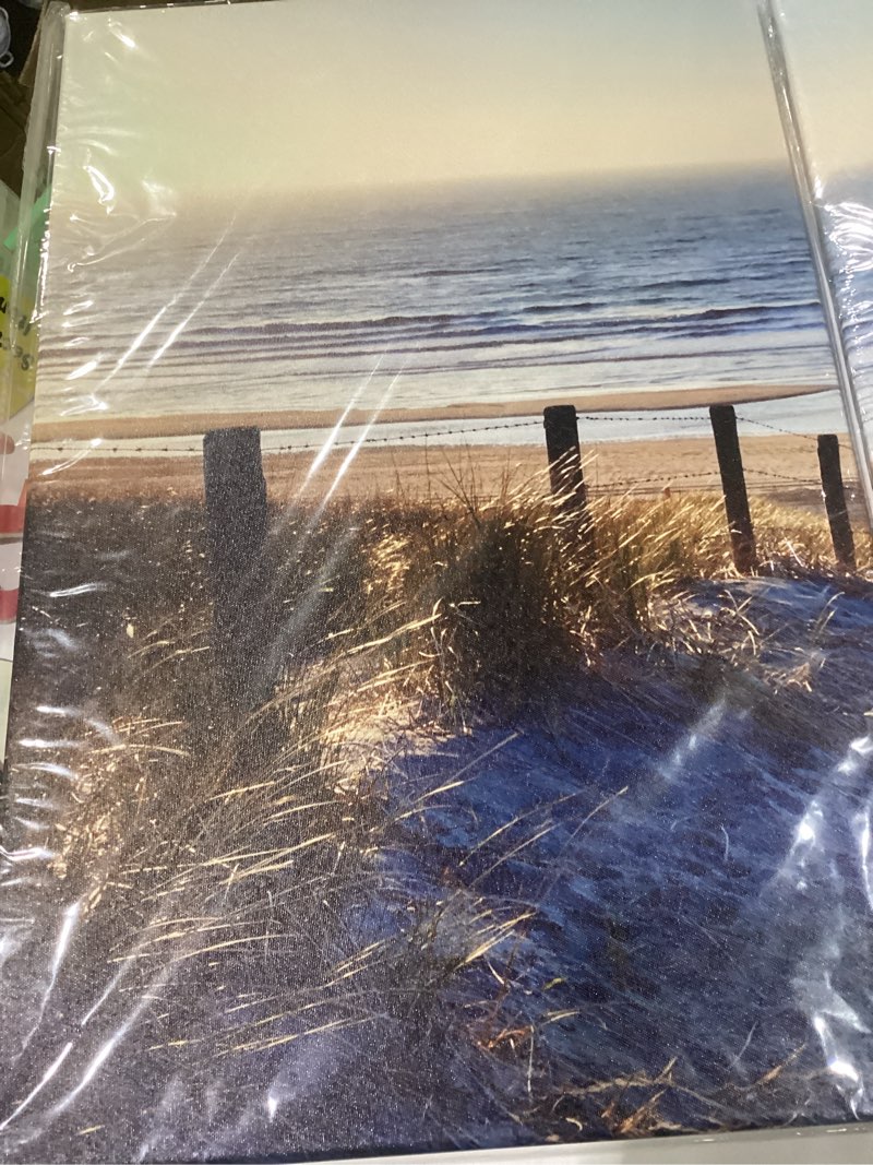 Condition photo showing Good Condition for 3 pcs small beach scene wall art