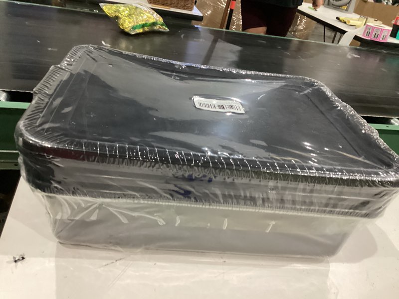 Condition photo showing As Is for 3-pack commercial bus box, 13 l black plastic bus tub with lid