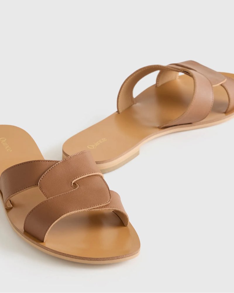 italian leather cutout slide sandal size 7.5 cognac 