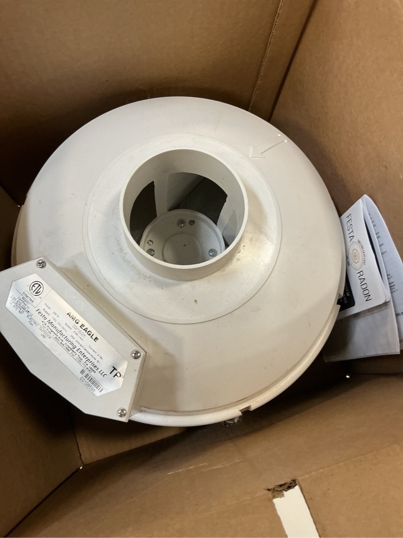 Condition photo showing As Is for Festa AMG Hawk EC Radon Fan - Quiet and Energy Efficient Radon Mitigation Inline Fans - Electronically Commutated Motor- High Performance Inline 6" Duct Fan