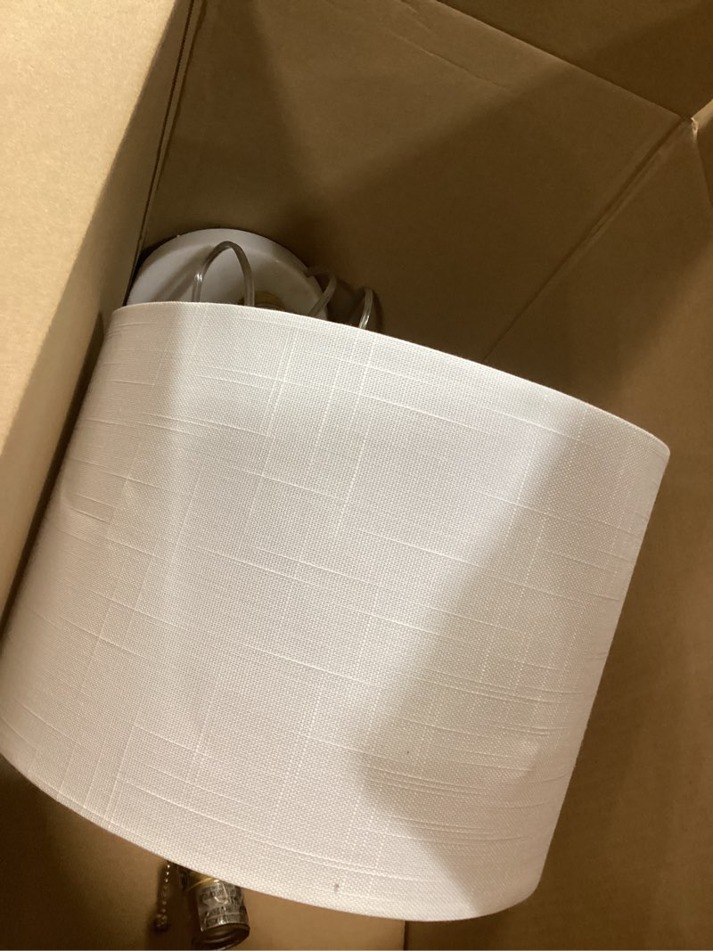 Condition photo showing As Is for JONATHAN Y JYL1043A 24.5" Modern Brass Gold & Marble Table Lamp, Contemporary Bedside Nightstand Lamp for Living Room, Bedroom, Office with Pull Chain Switch & White Linen Shade, LED Bulb Included Brass Gold/White