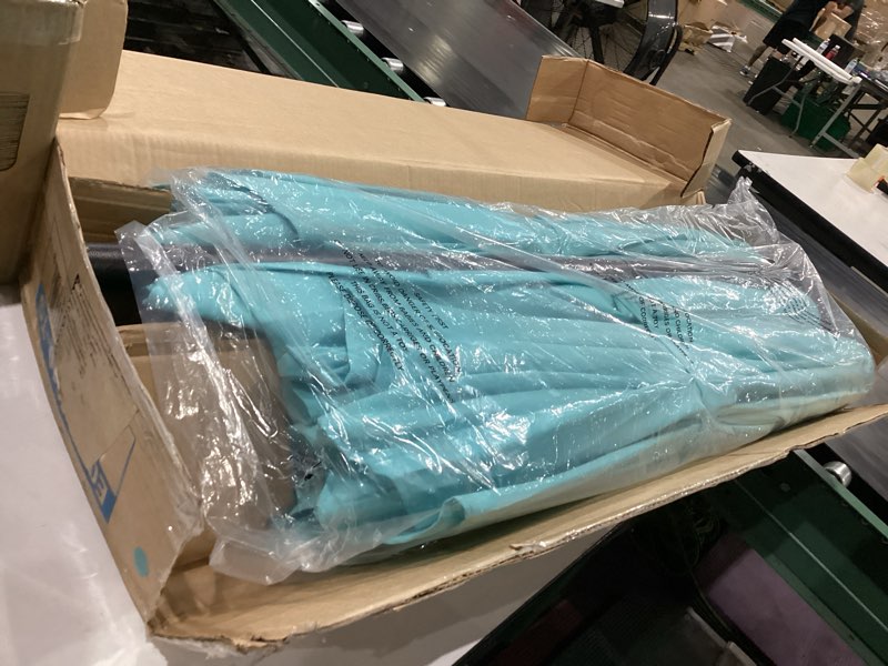 Condition photo showing Good Condition for hera's palace 13 ft large double-sided twin patio umbrella, outdoor market umbrella with crank handle, powerful uv protective, turquoise turquoise 13 ft no lights