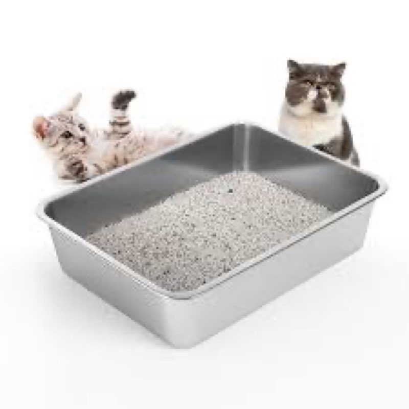 LIHONG Stainless Steel Cat Litter Box,Large Metal Litter Box for Small Cats Hamster Rabbits,No Smell
