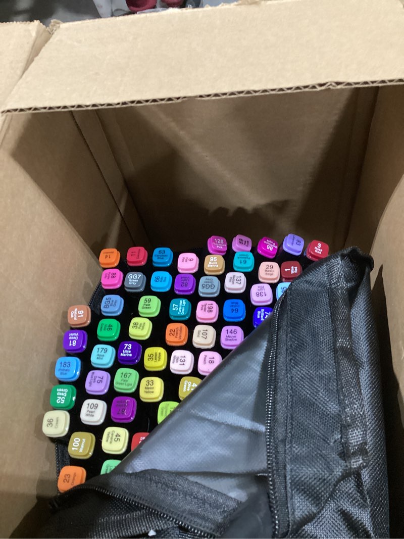 Condition photo showing Good Condition for 100 Colors Alcohol Markers Set, Dual Tips Blender Art Markers for Drawing, Permanent Sketch Marker for Kids adult coloring, Alcohol Based Marker, Adults Coloring and Artist Illustration.