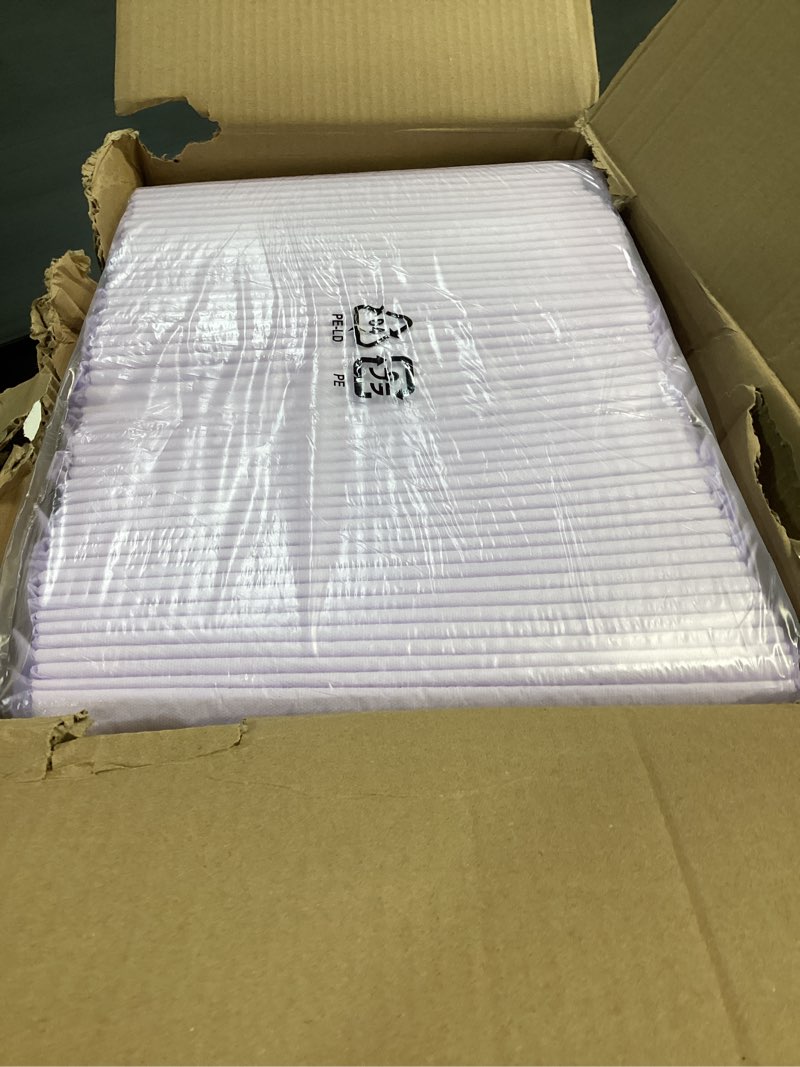 Condition photo showing New/Like New for amazon basics cat pee pads, super absorbent, odor control with fresh scent, universal fit for litter box, multi cat, disposable, white/purple, 100 count